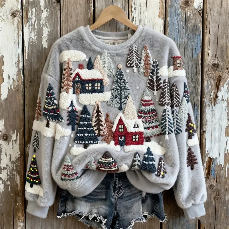 Casual Crew Neck Christmas Sweatshirt