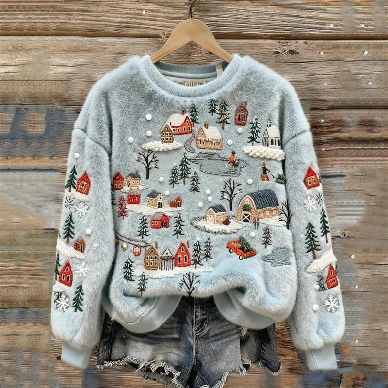 Casual Crew Neck Christmas Sweatshirt