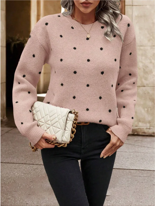 Women Polka Dots Long Sleeve Comfy Casual Printing Sweater