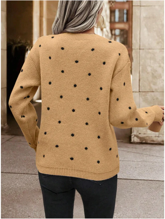 Women Polka Dots Long Sleeve Comfy Casual Printing Sweater