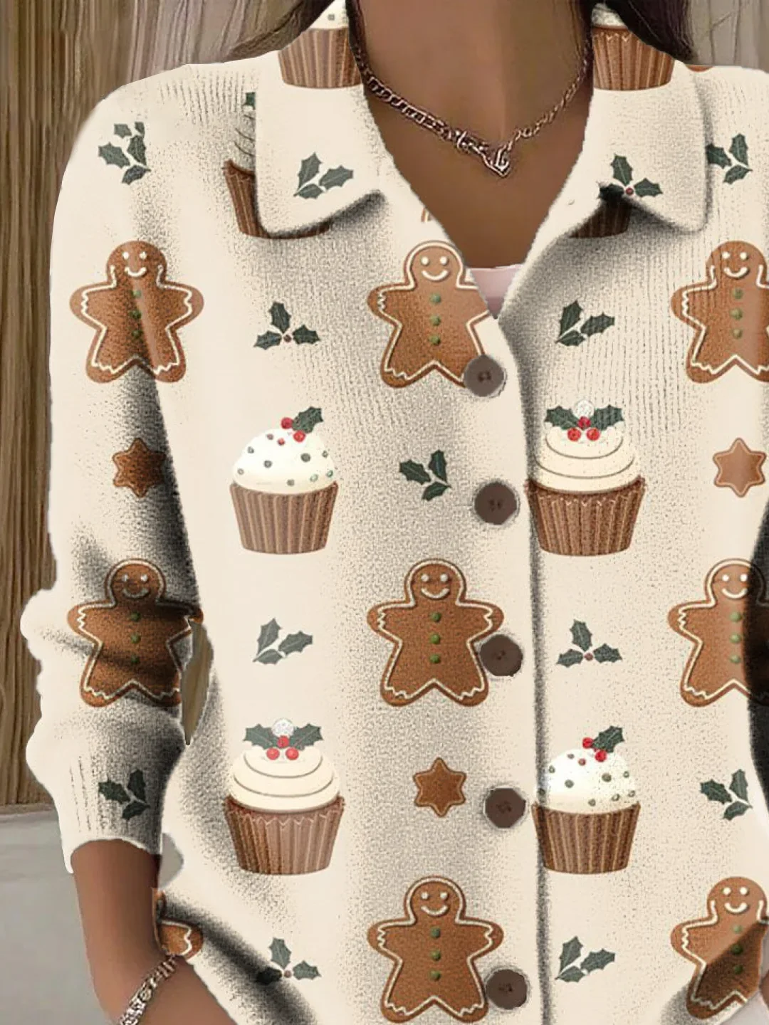 Women Christmas Long Sleeve Comfy Vintage Printing Cardigan