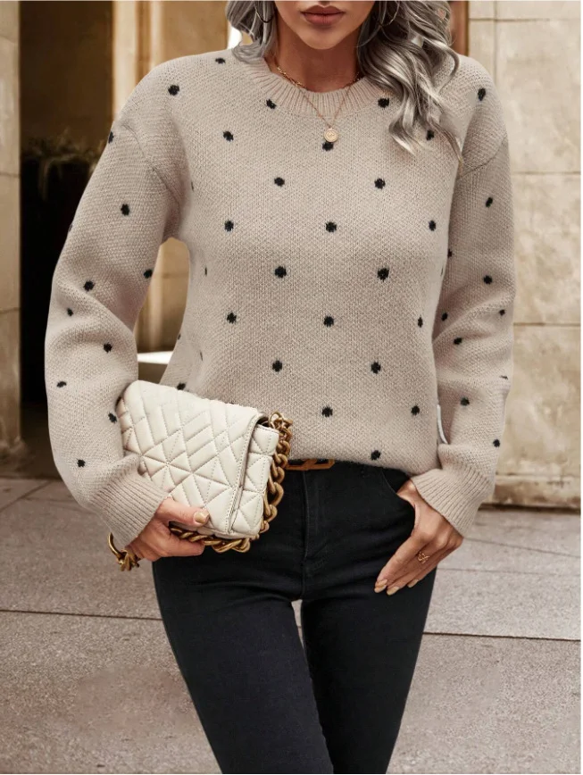 Women Polka Dots Long Sleeve Comfy Casual Printing Sweater