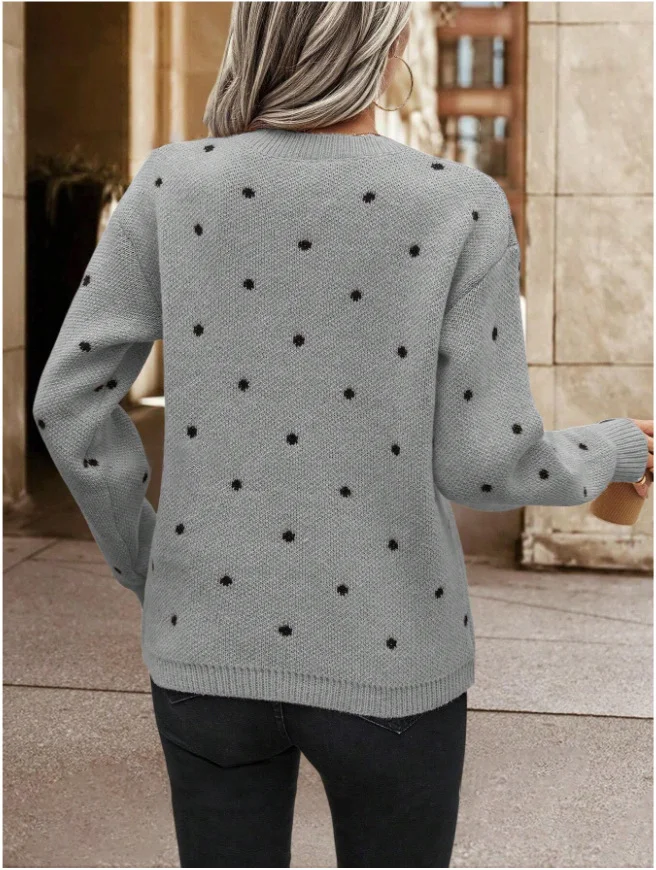 Women Polka Dots Long Sleeve Comfy Casual Printing Sweater