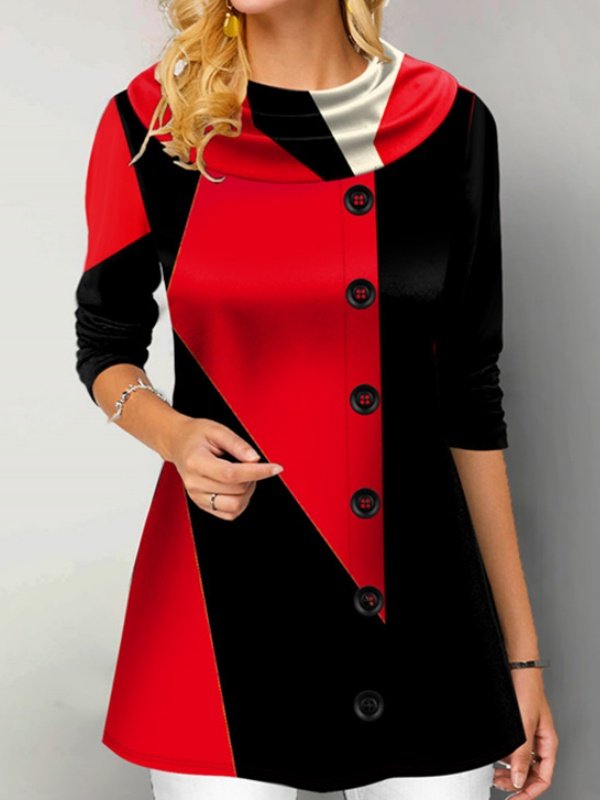 Casual Geometric Crew Neck Long Sleeve T-shirt