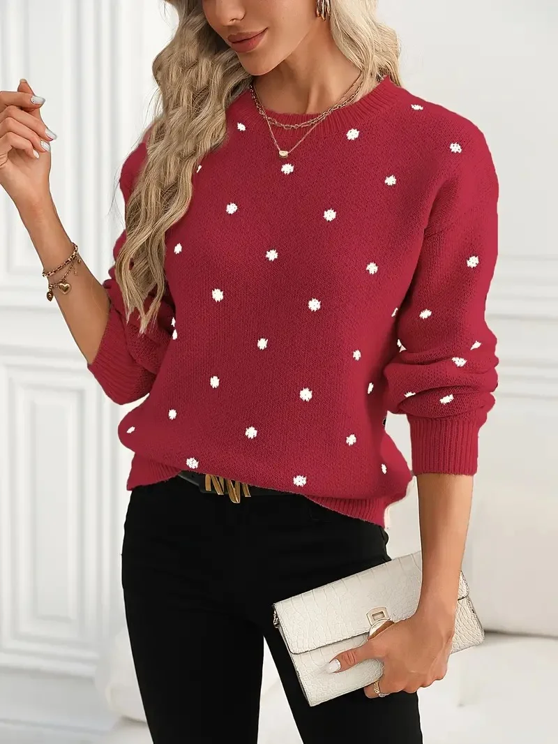Women Polka Dots Long Sleeve Comfy Casual Printing Sweater