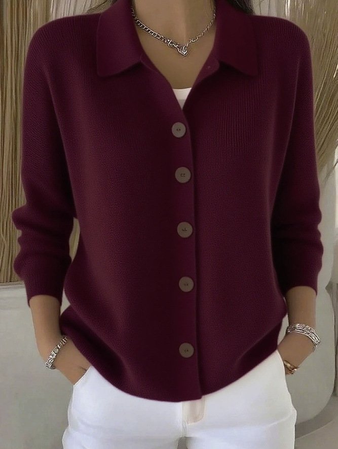 Women Cotton Plain Long Sleeve Comfy Casual Cardigan
