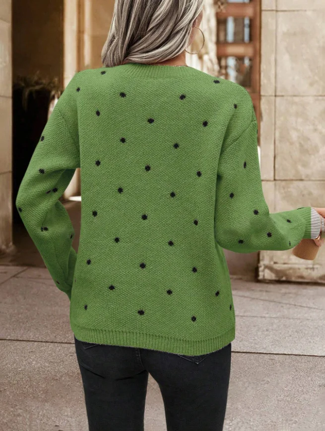 Women Polka Dots Long Sleeve Comfy Casual Printing Sweater