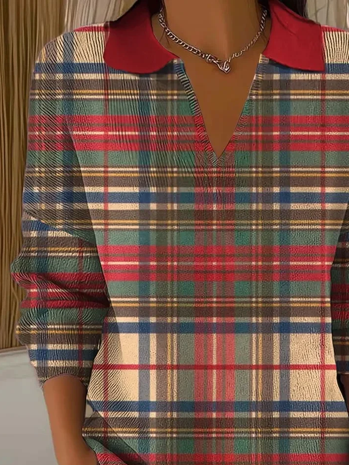 Women Plaid Long Sleeve Comfy Casual Printing Sweater