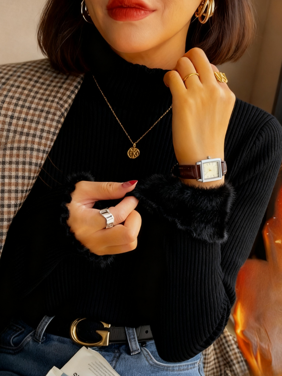 Casual Plain Mock Neck Long Sleeve T-shirt