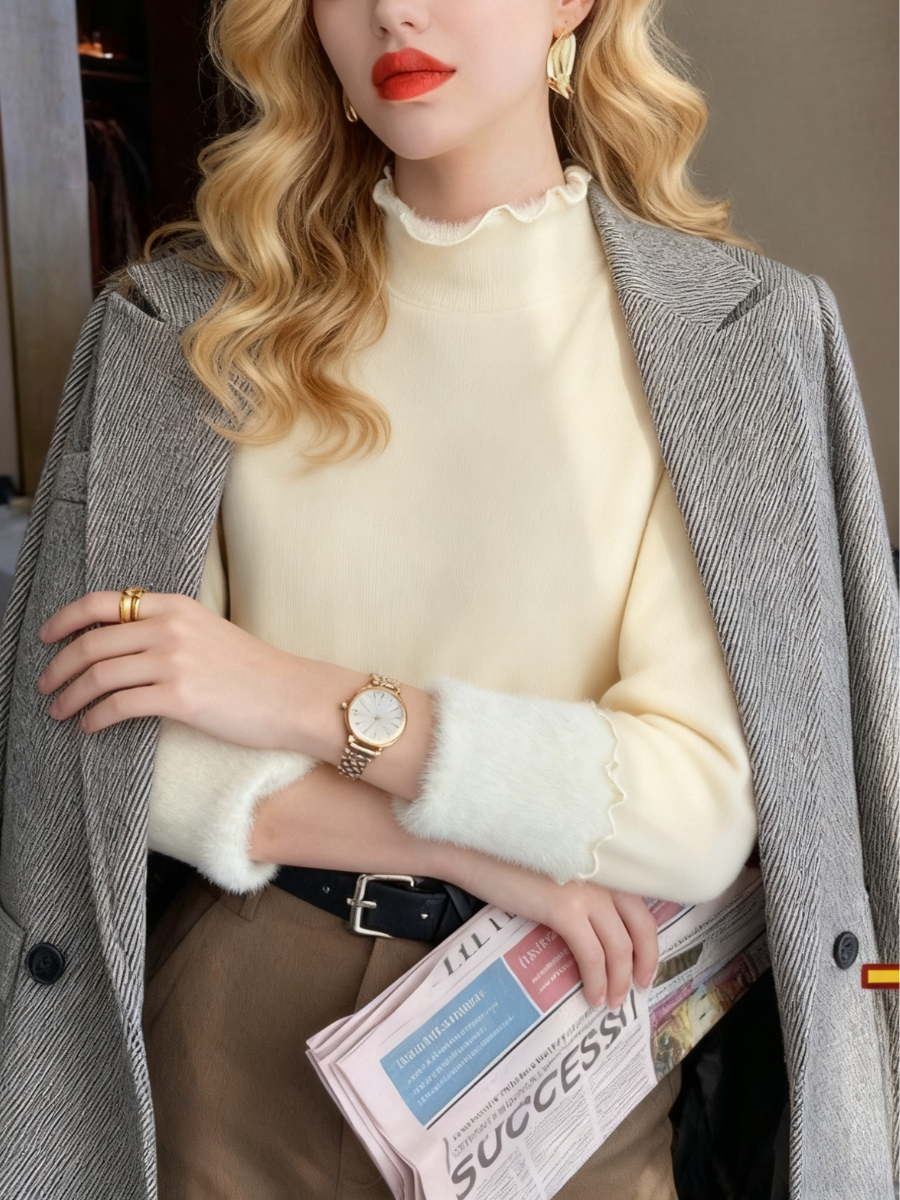 Casual Plain Mock Neck Long Sleeve T-shirt