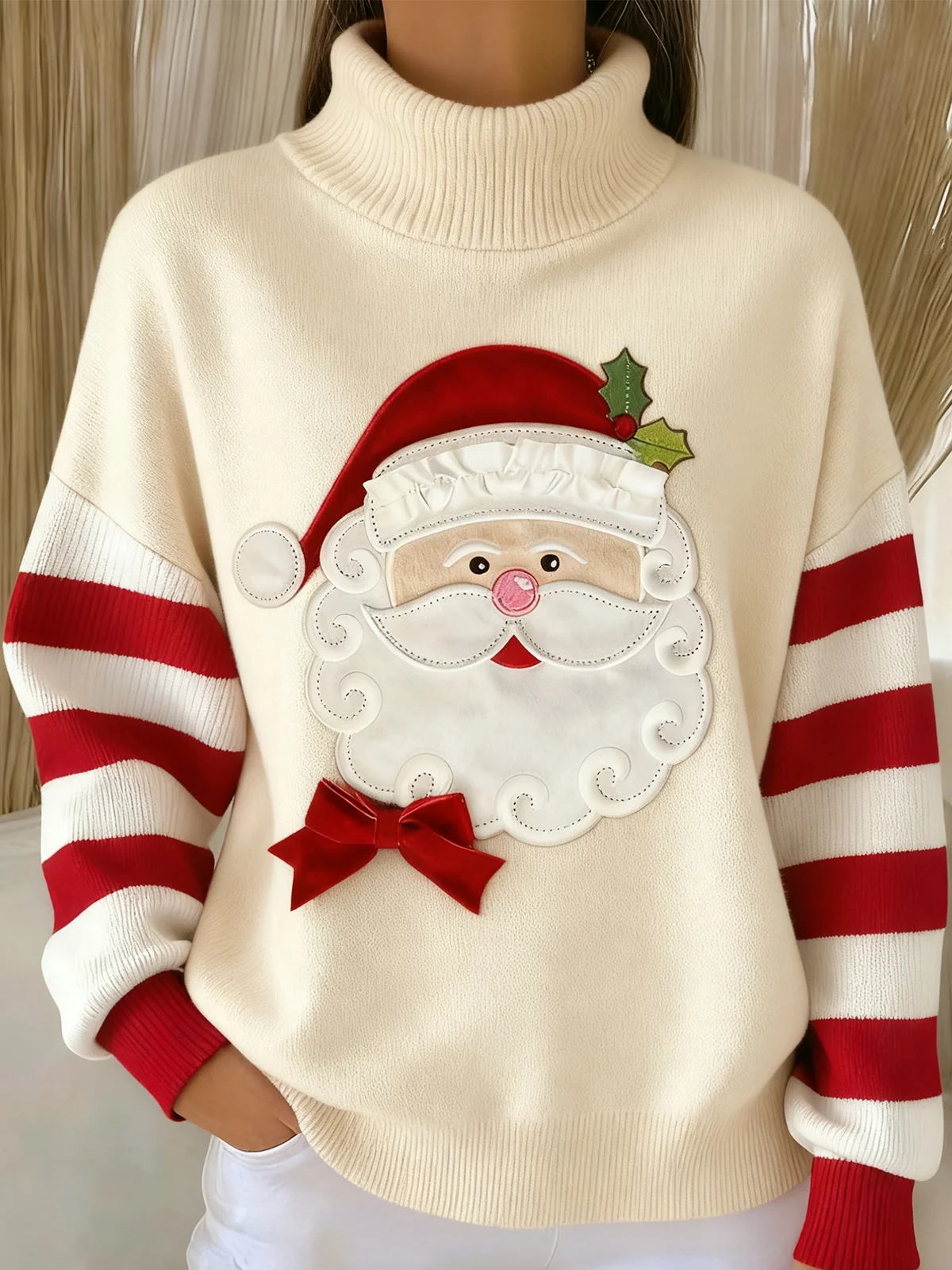 Women Striped Long Sleeve Comfy Vintage Sweater