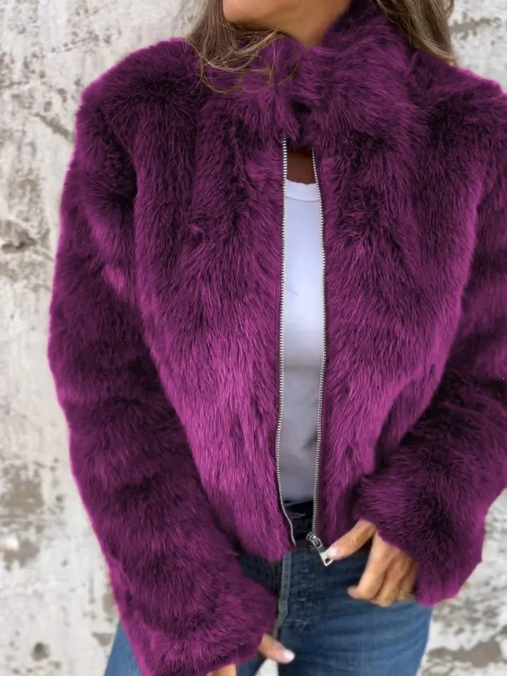 Women Winter Outerwear Vintage Split Joint Plain Long Sleeve Mock Neck Jacket