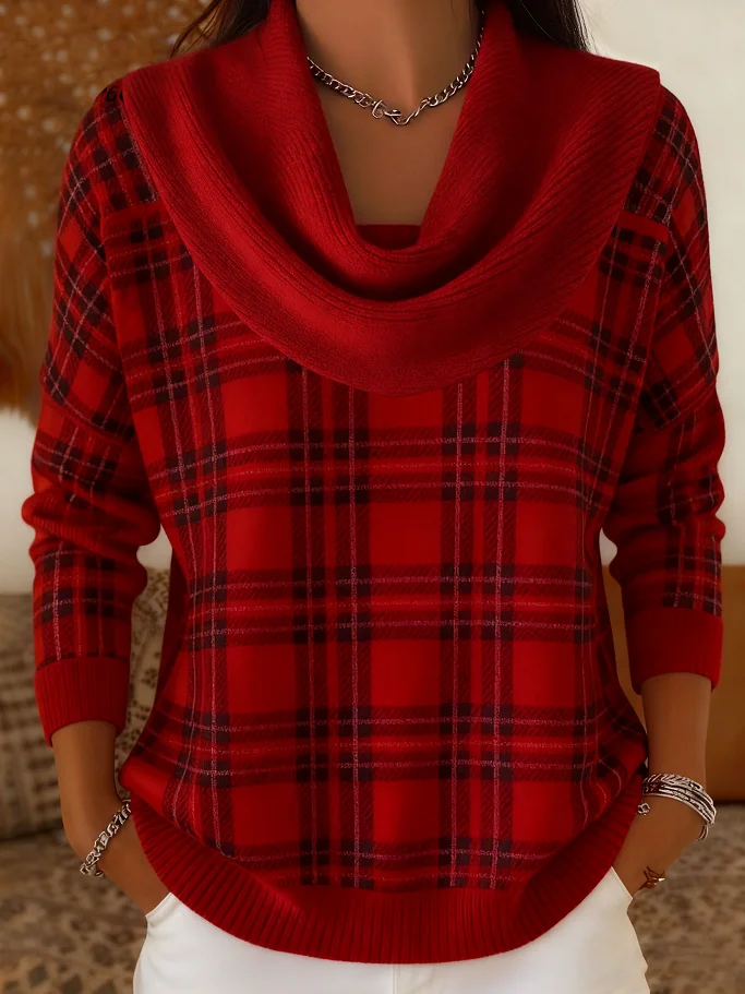 Women Plaid Long Sleeve Comfy Casual Printing Sweater
