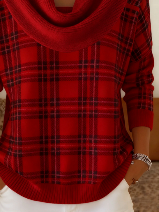 Women Plaid Long Sleeve Comfy Casual Printing Sweater