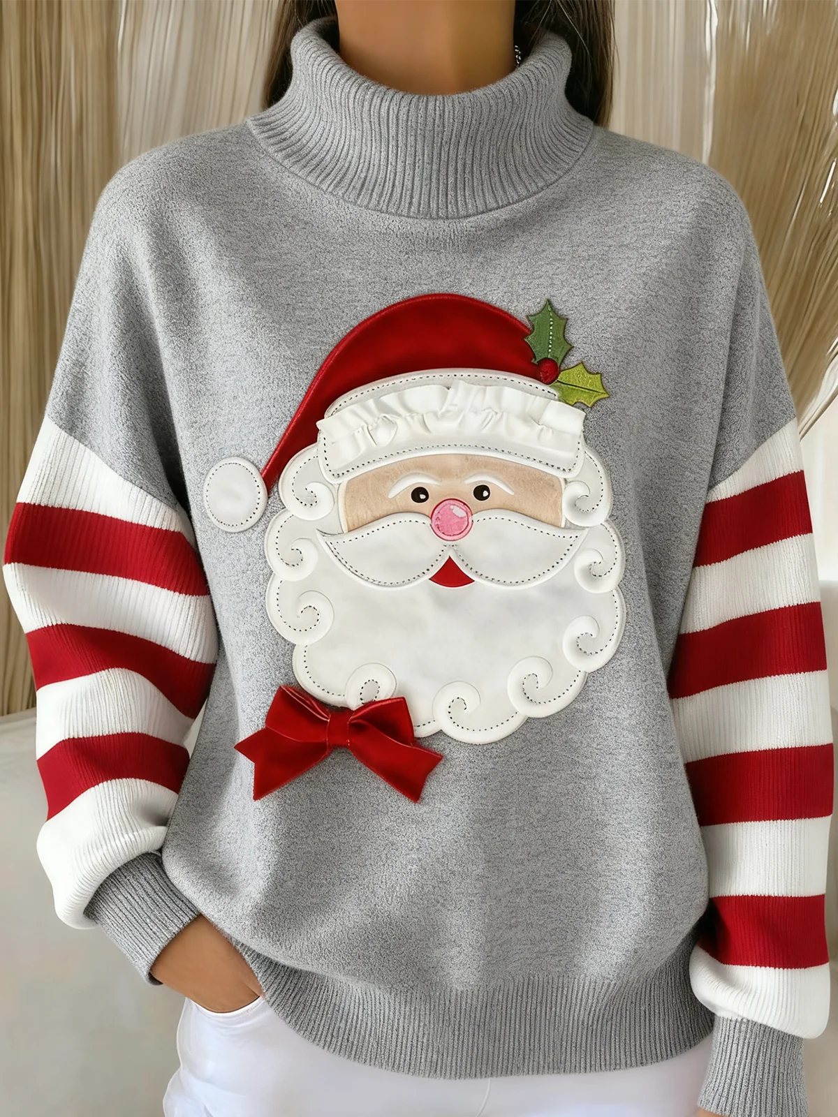 Women Striped Long Sleeve Comfy Vintage Sweater