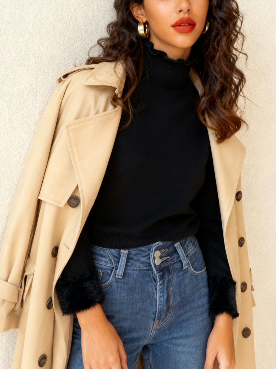 Casual Plain Mock Neck Long Sleeve T-shirt