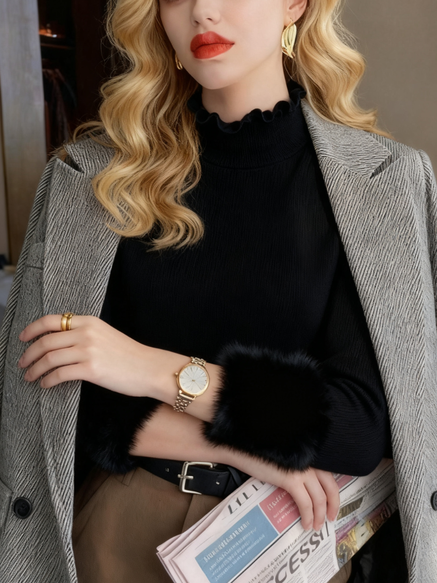 Casual Plain Mock Neck Long Sleeve T-shirt