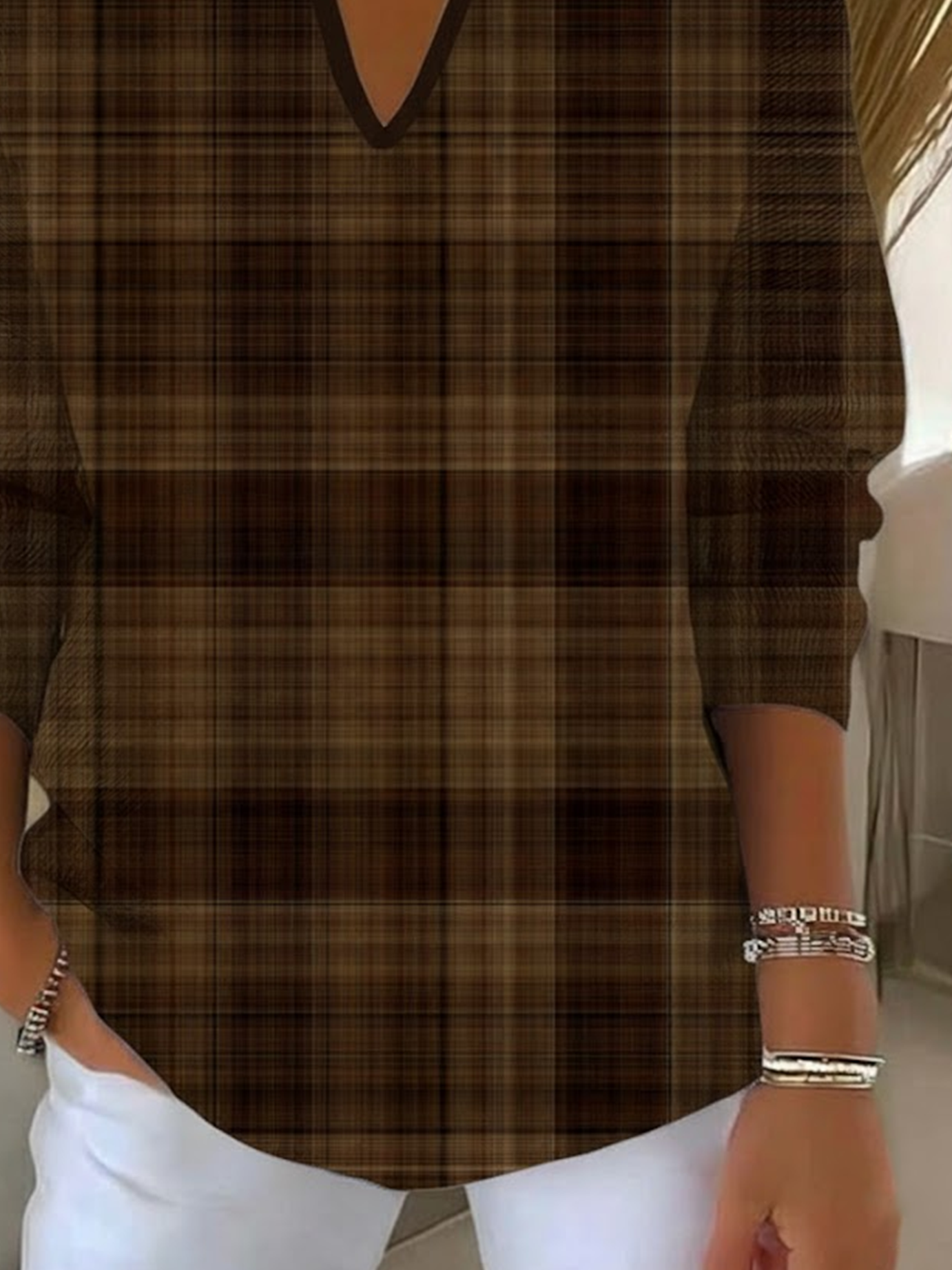 Women Plaid Long Sleeve Comfy Casual Printing Sweater