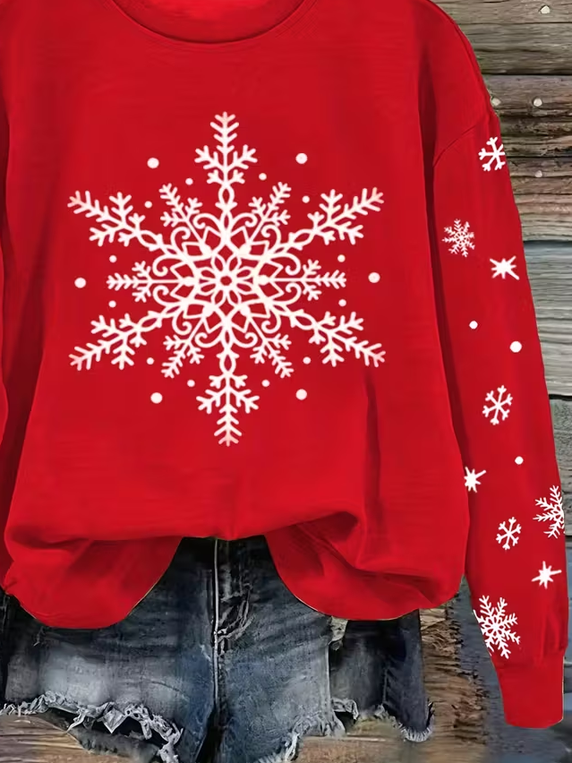 Casual Crew Neck Christmas Sweatshirt Printing