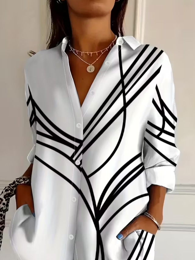 Shirt Collar Regular Sleeve Long Sleeve Abstract Buckle Regular Loose Button Up Shirt Shirt For Women