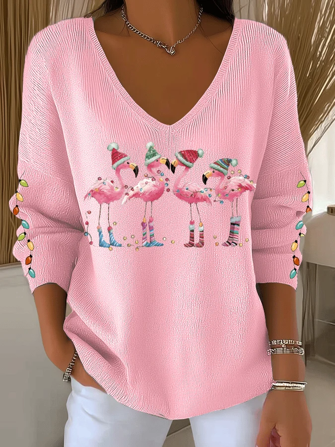 Casual Christmas V Neck Long Sleeve T-shirt