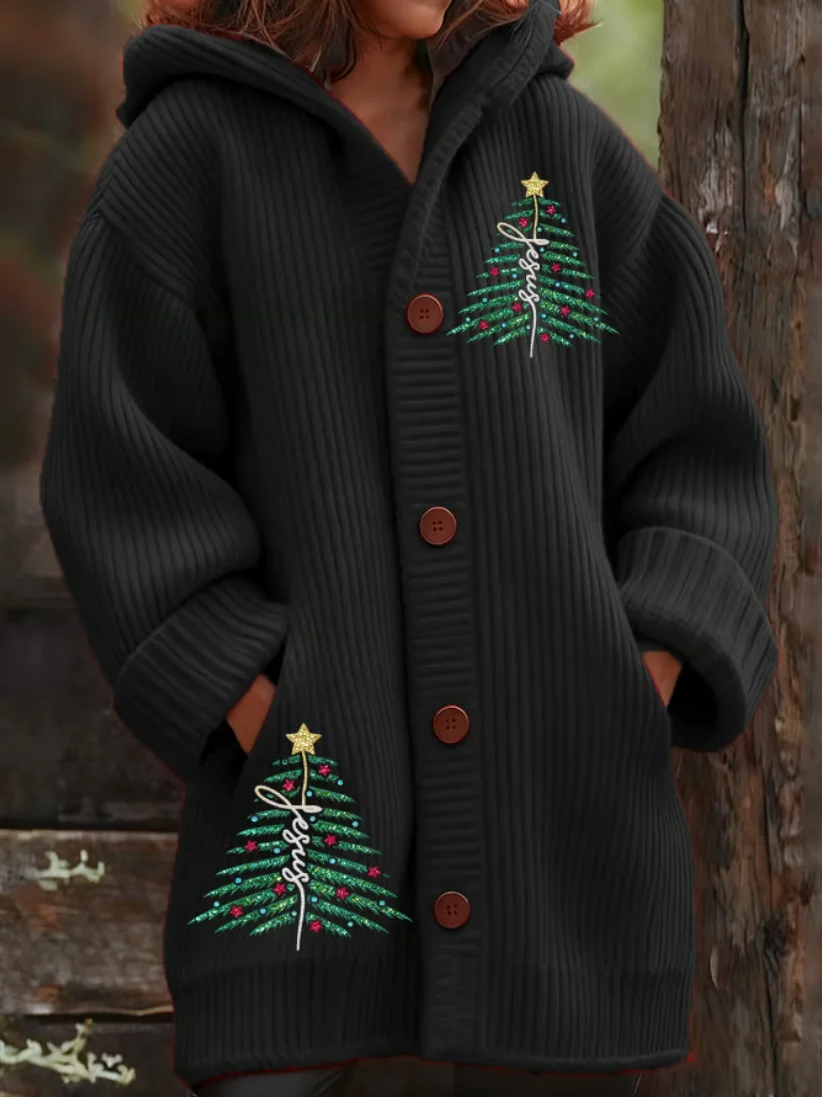 Women Wool/Knitting Christmas Long Sleeve Comfy Vintage Cardigan