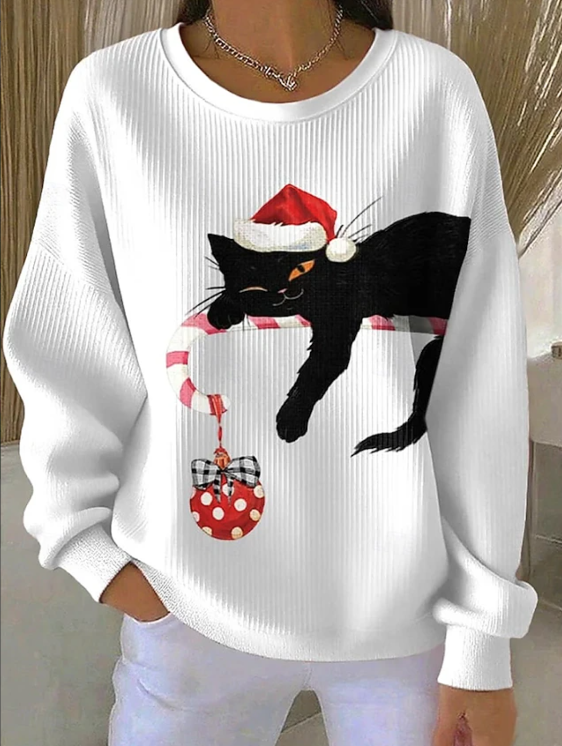 Casual Crew Neck Christmas Sweatshirt