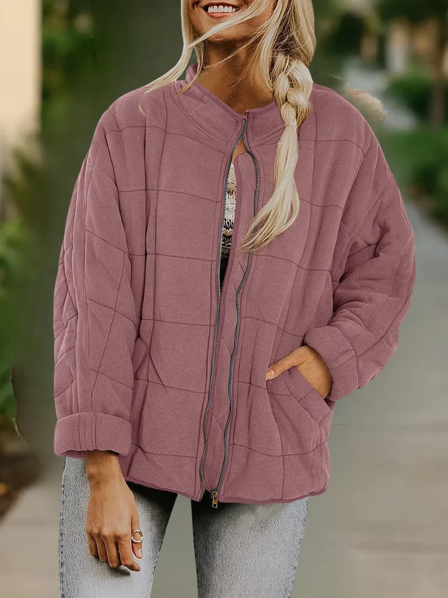 Women Spring/Fall Outerwear Casual Split Joint Plain Long Sleeve Stand Collar Jacket