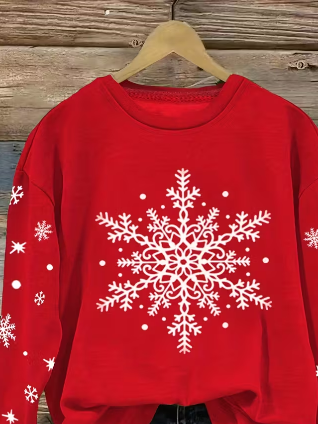 Casual Crew Neck Christmas Sweatshirt Printing