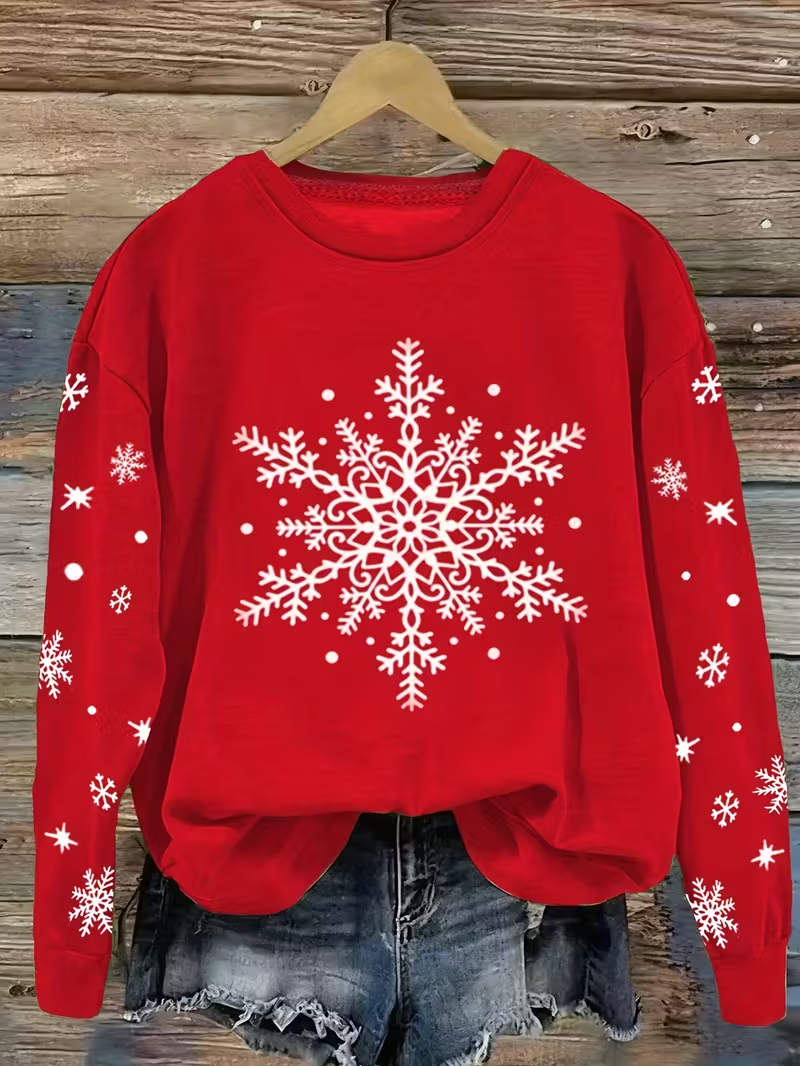 Casual Crew Neck Christmas Sweatshirt Printing
