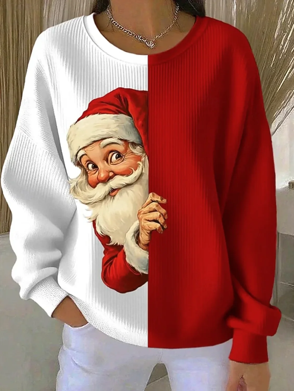Casual Crew Neck Santa Claus Sweatshirt