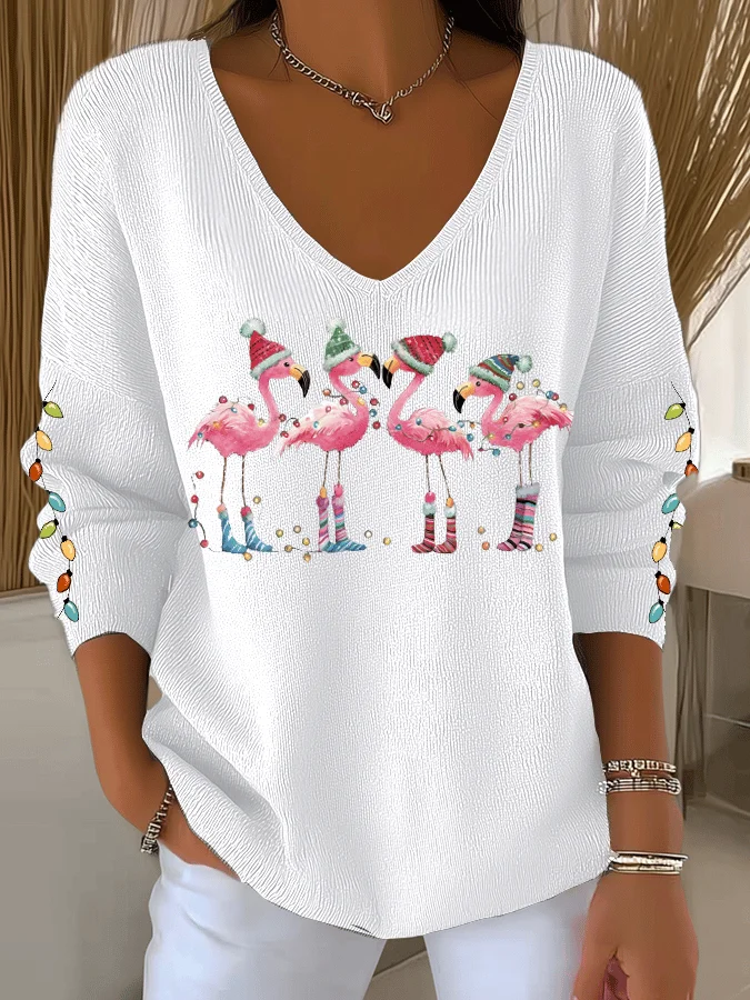 Casual Christmas V Neck Long Sleeve T-shirt