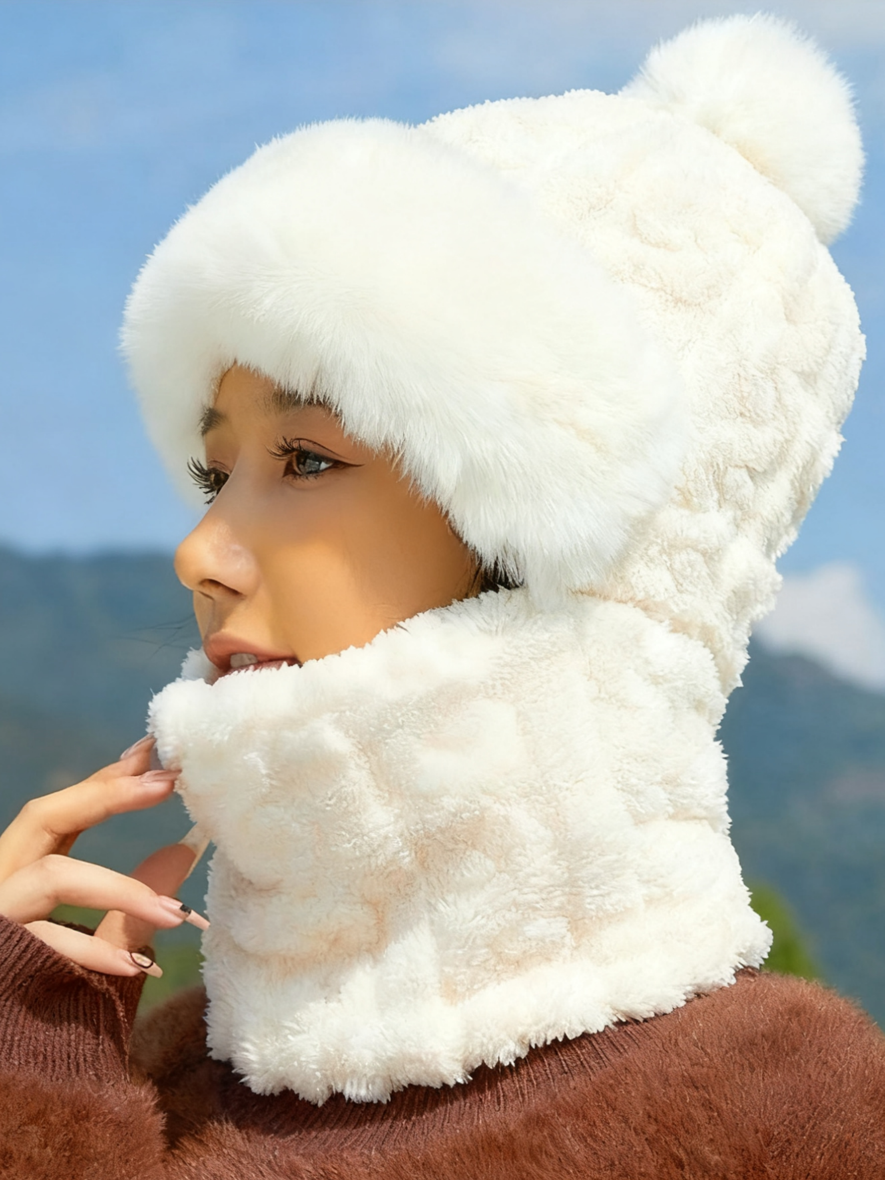 Winter Style All-in-one Hat And Scarf Fleece-lined Thickened Windproof Cold-proof Warm Multi-functional Balaclava For Cycling