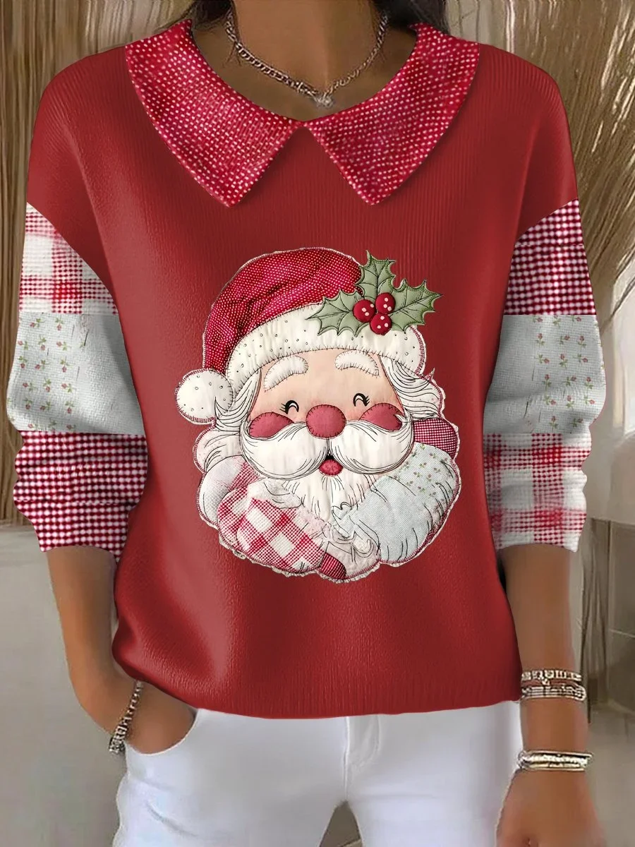 Women Santa Claus Long Sleeve Comfy Casual Printing Sweater