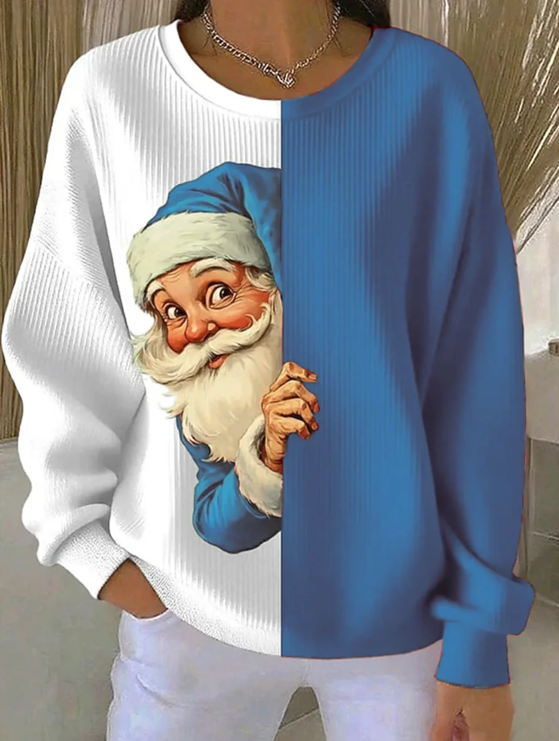 Casual Crew Neck Santa Claus Sweatshirt