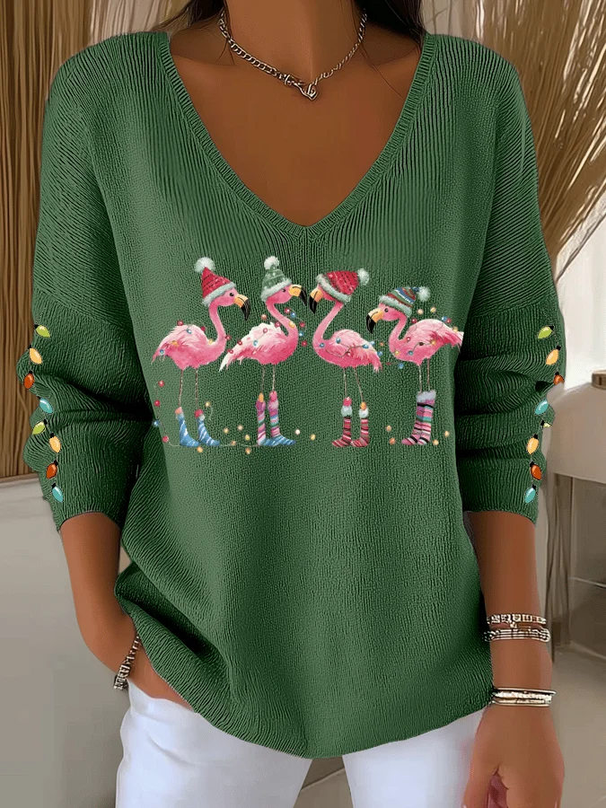 Casual Christmas V Neck Long Sleeve T-shirt
