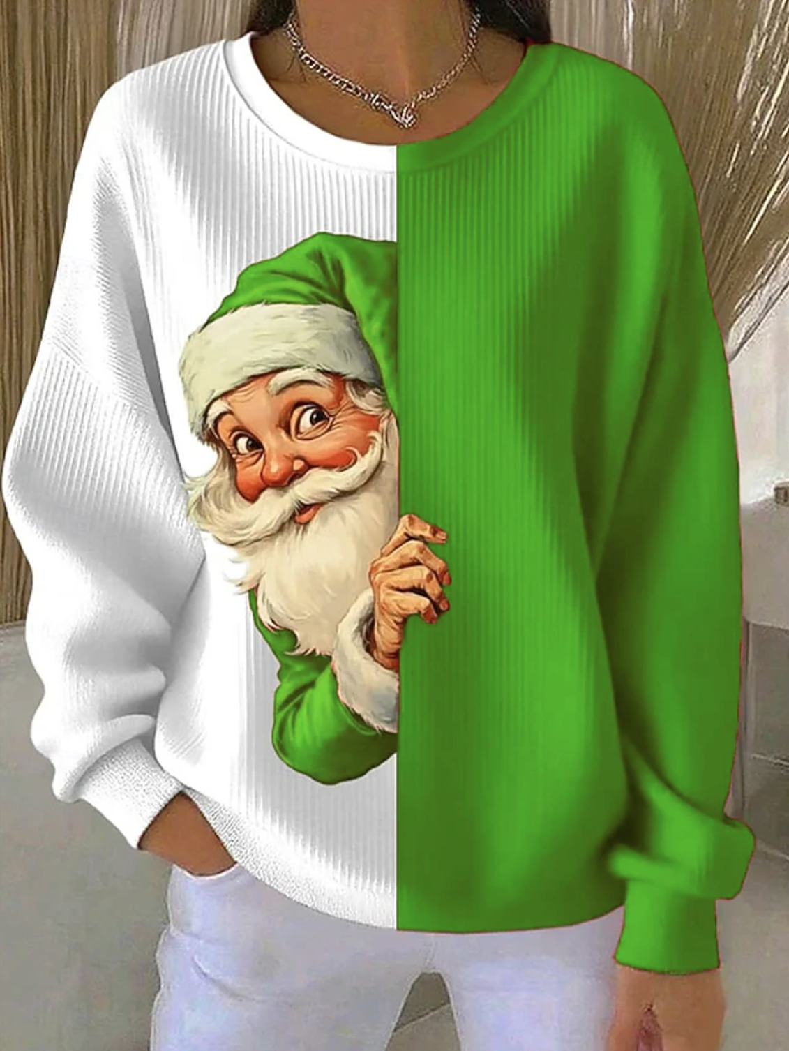 Casual Crew Neck Santa Claus Sweatshirt