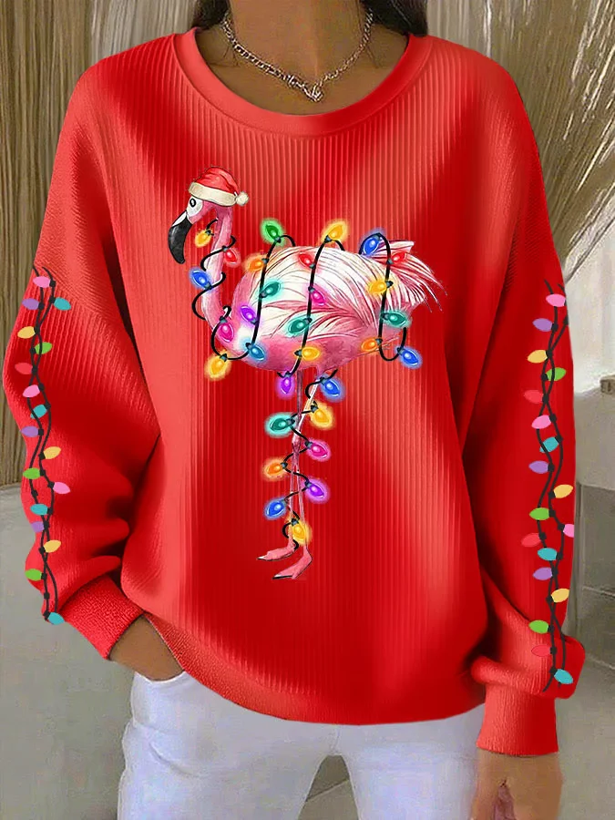 Casual Crew Neck Flamingo Sweatshirt Printing