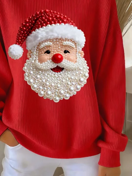Casual Crew Neck Santa Claus Sweatshirt Printing