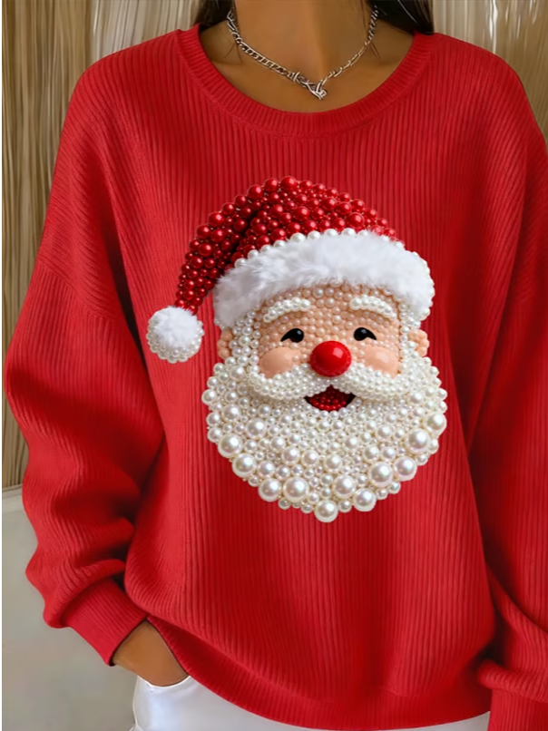 Casual Crew Neck Santa Claus Sweatshirt Printing