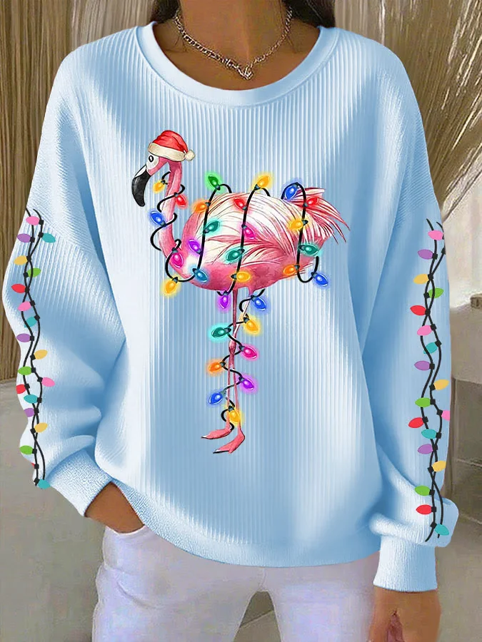 Casual Crew Neck Flamingo Sweatshirt Printing