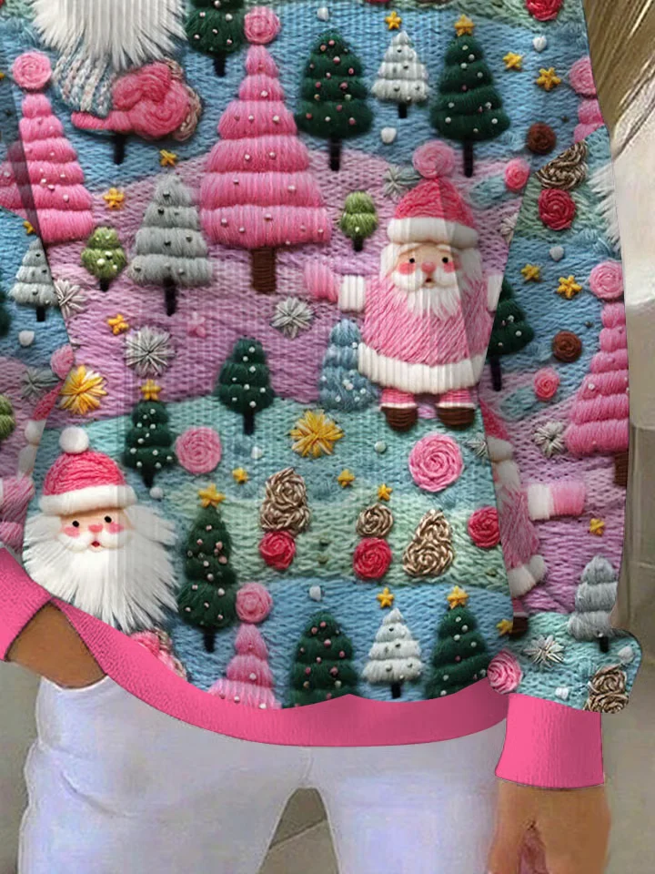 Casual Crew Neck Santa Claus Sweatshirt Printing