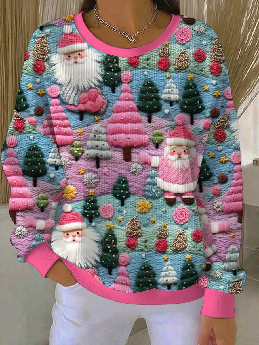 Casual Crew Neck Santa Claus Sweatshirt Printing