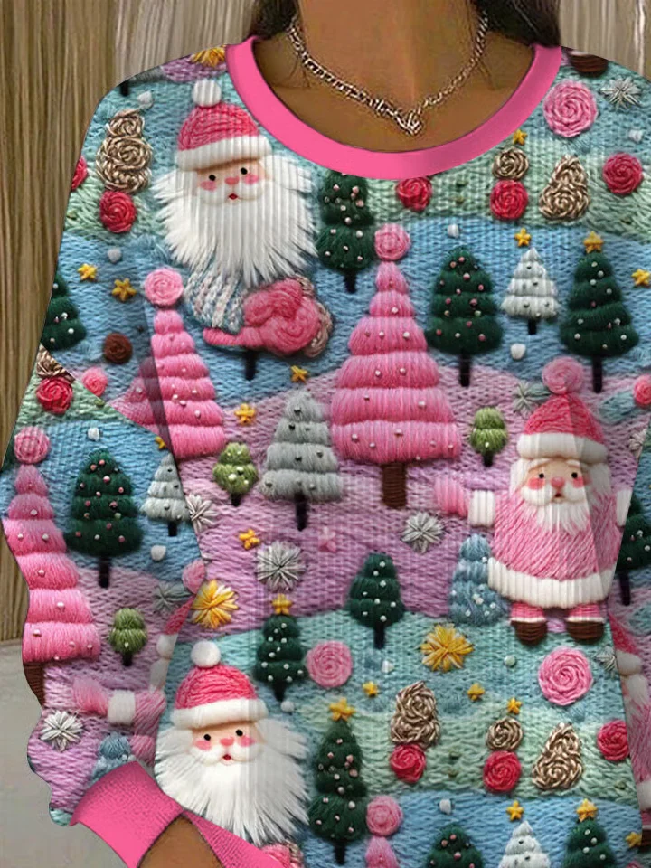 Casual Crew Neck Santa Claus Sweatshirt Printing