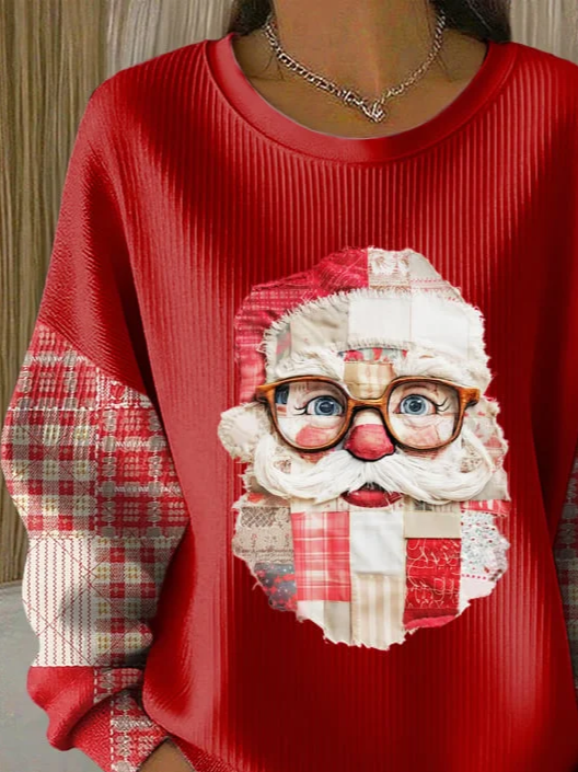 Casual Crew Neck Santa Claus Sweatshirt Printing