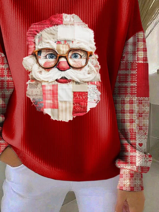 Casual Crew Neck Santa Claus Sweatshirt Printing