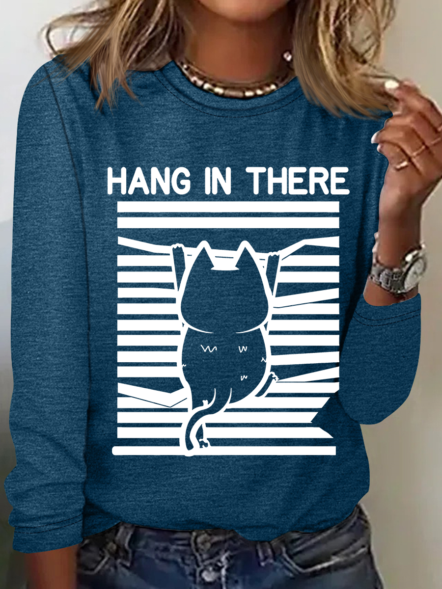 Casual Cat Crew Neck Long Sleeve T-shirt