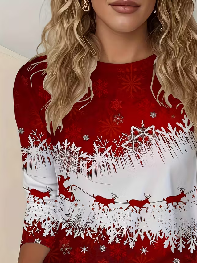 Casual Christmas Crew Neck Long Sleeve T-shirt