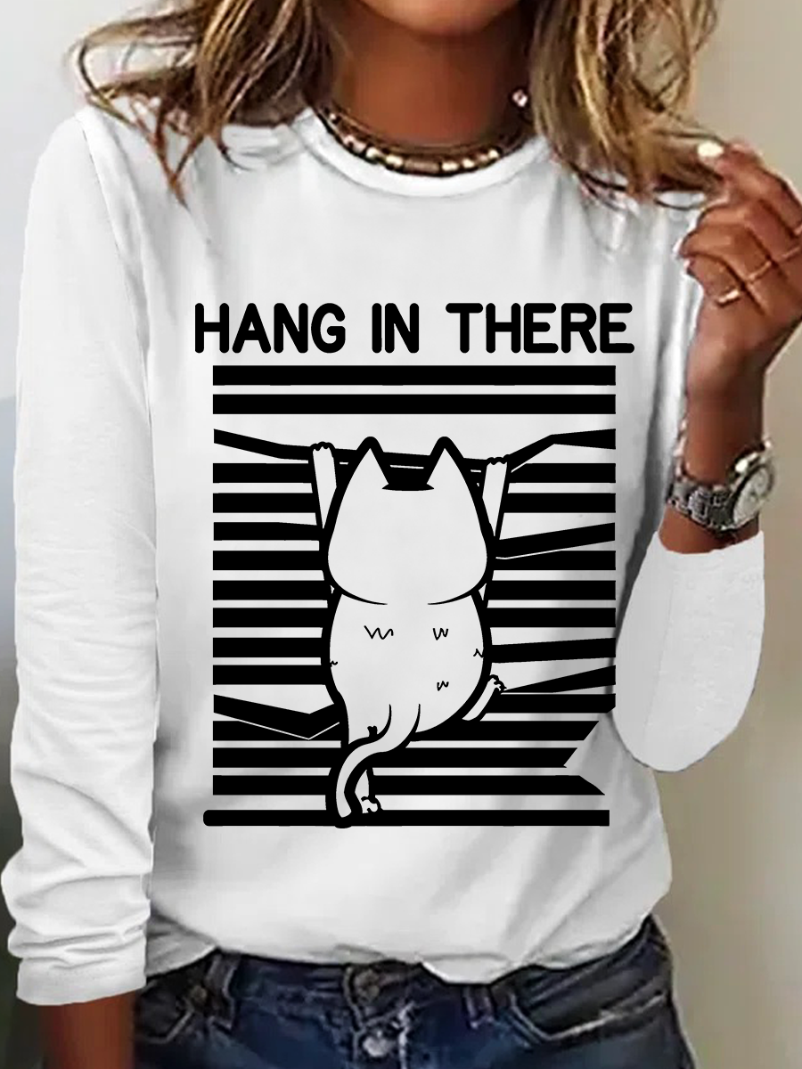 Casual Cat Crew Neck Long Sleeve T-shirt