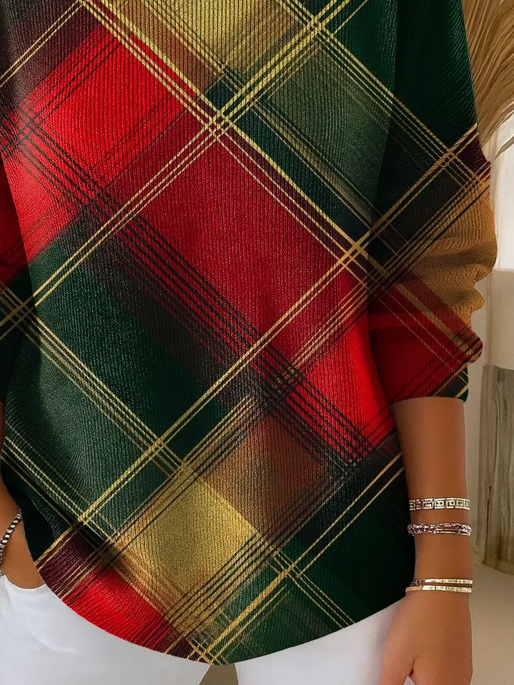Women Plaid Long Sleeve Comfy Casual Printing Sweater